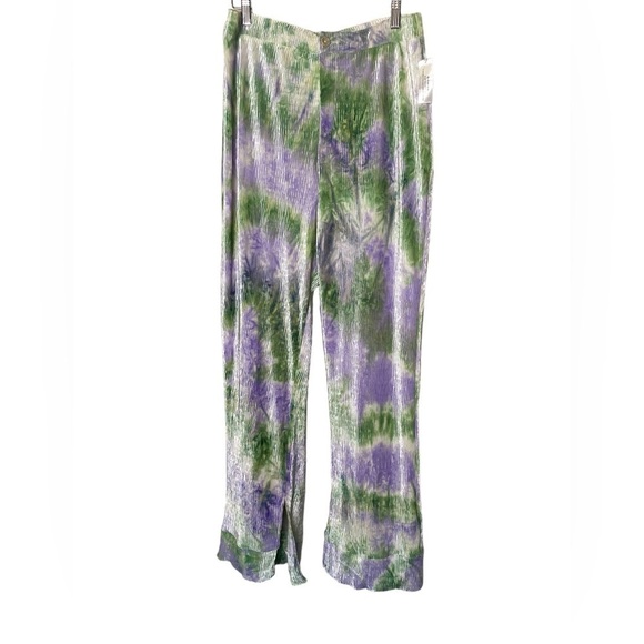 Find Me Now Purple Green Grey Tie Dye Pull On Wide Leg Pants L - Picture 1 of 3
